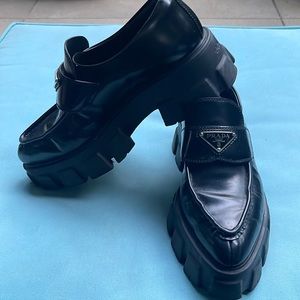 Brushed leather Monolith loafers PRADA
